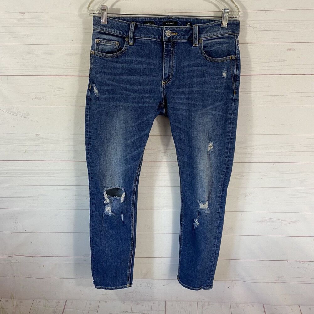 Miss Me Womens Easy Ankle Skinny Jeans Sz 29 Blue Stretch Distressed Cotton Blnd